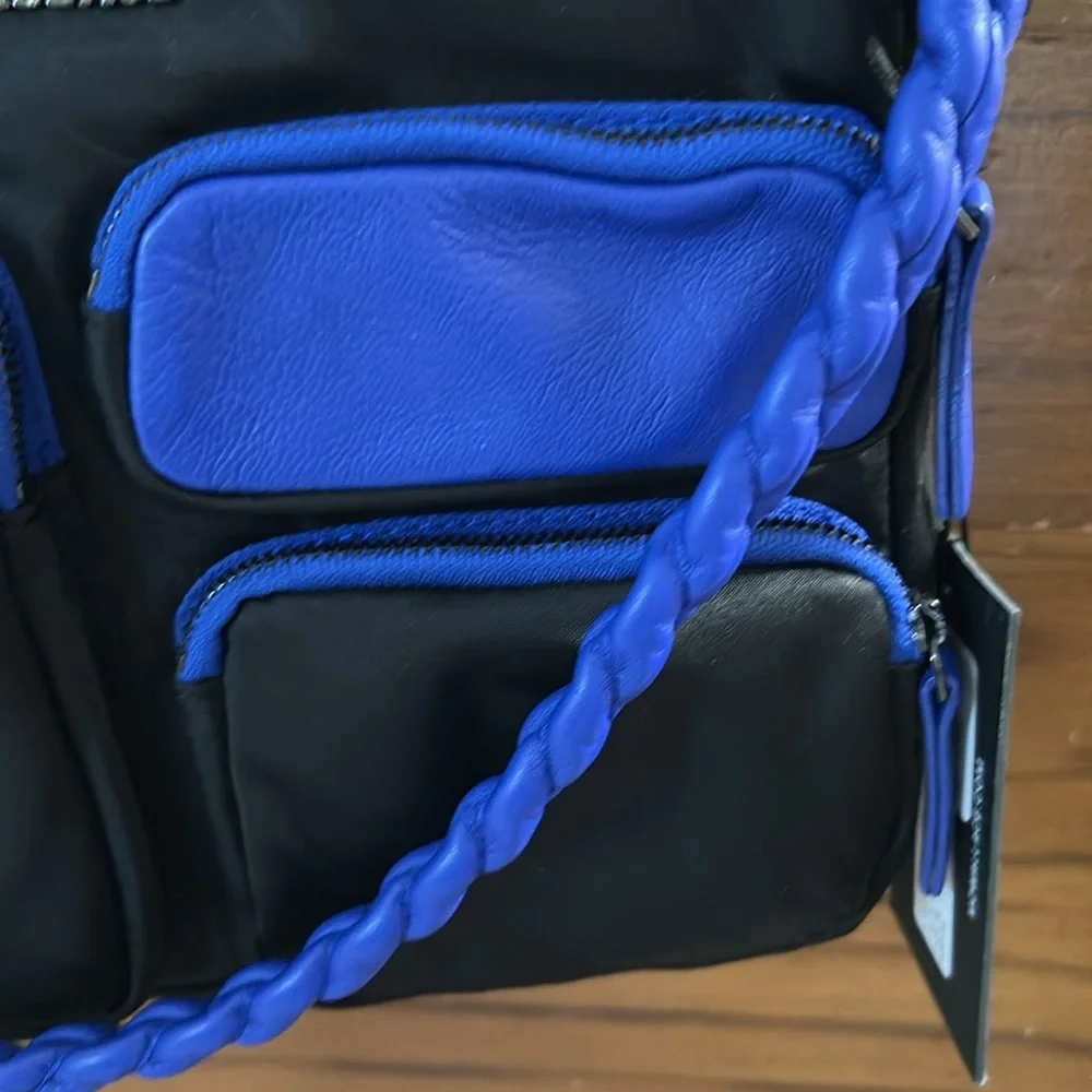 MZ Wallace Bowery Pocket Black and Cobalt Blue Crossbody Bag - Picture 4 of 16